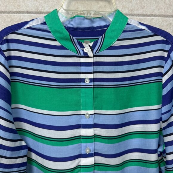 Talbots Striped Tunic Shirt Blue Green Long Sleeve Mandarin Collar SP Petite - Picture 2 of 11